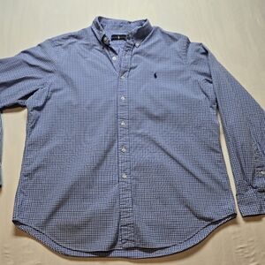 Ralph Lauren Blue Cotton Gingham Button Shirt Men Large